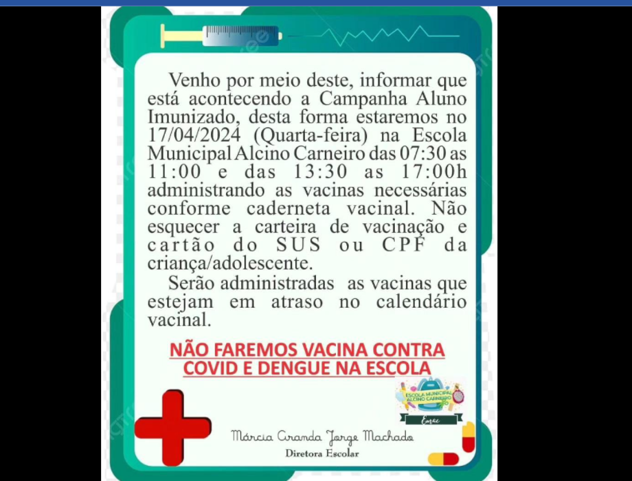 Ilustração da notícia Profissionais realizam Campanha Aluno Imunizado em escola de Alcinópolis da MS Todo dia